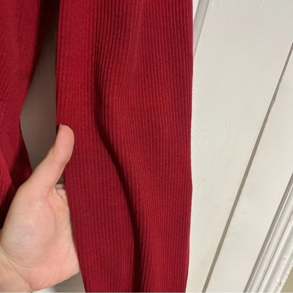 J. Crew Vintage Rib Puff Sleeve Top Long Sleeve Red Medium A